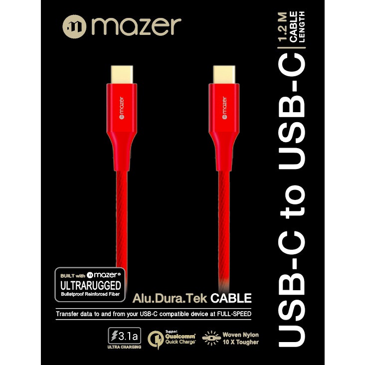 Dây cáp Mazer ALU.DURA.TEK USB-C to C Cable 3.1A (1.2m)