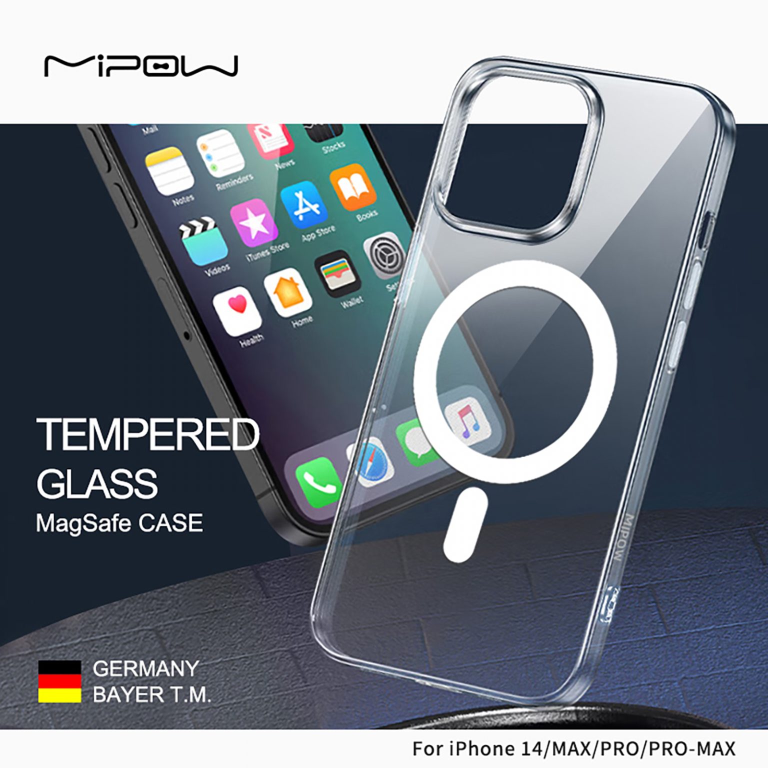 Ốp Lưng Magsafe iPhone 14 / 14 Plus Mipow Tempered Glass Transparent
