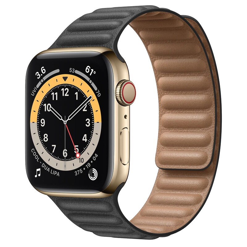 Apple Watch Series 6 GPS + Cellular, 44mm Gold Stainless Steel with Leather Link