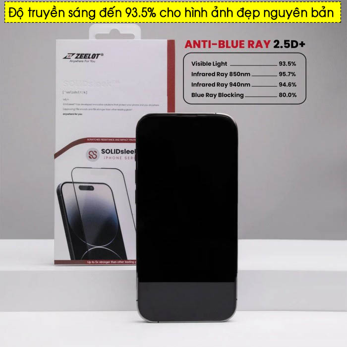 Kính cường lực iPhone 15 Pro Max Zeelot SOLIDsleek chống ánh sáng xanh 3