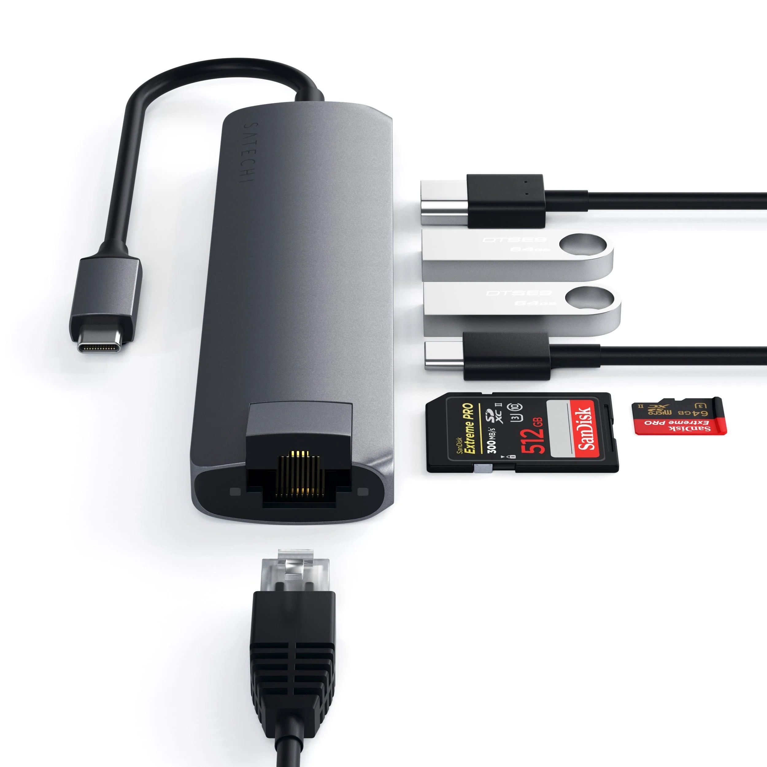 Cổng chuyển đổi Satechi 7in1 HDMI 4K/60Hz USB-C Multiport Slim với Ethernet