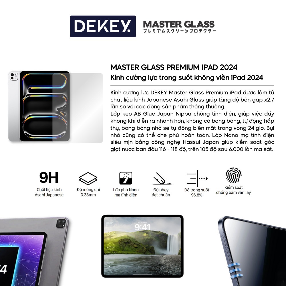 Dán cường lực Dekey Master Glass Premium iPad Pro M4 2024