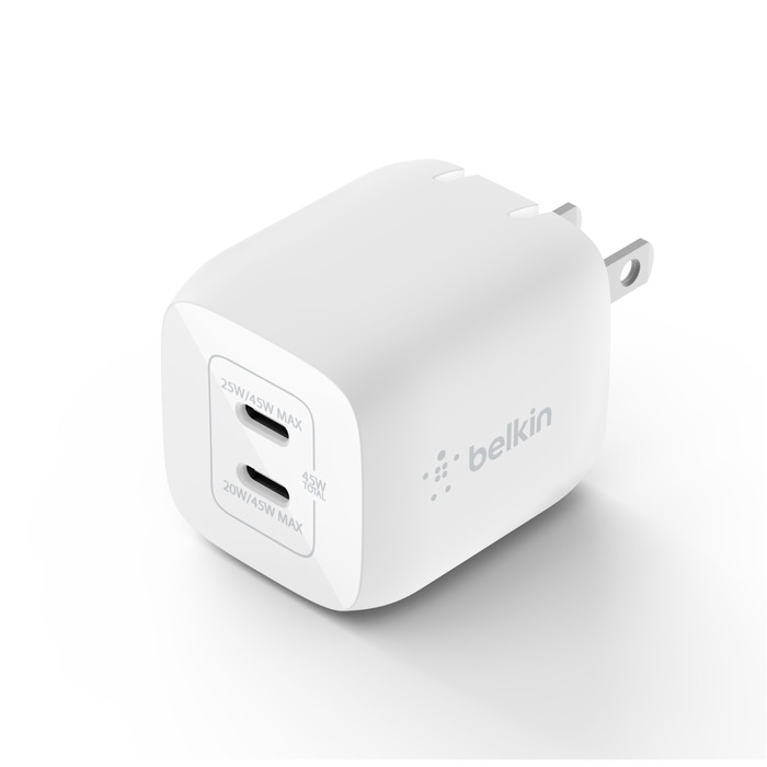 Cục sạc nhanh Belkin 45W, 2 cổng USB-C, PD 3.0 PPS GaN