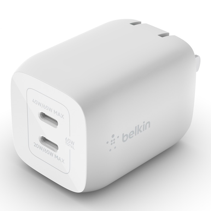 Cục sạc nhanh Belkin 65W, 2 cổng USB-C, PD 3.0 PPS GaN