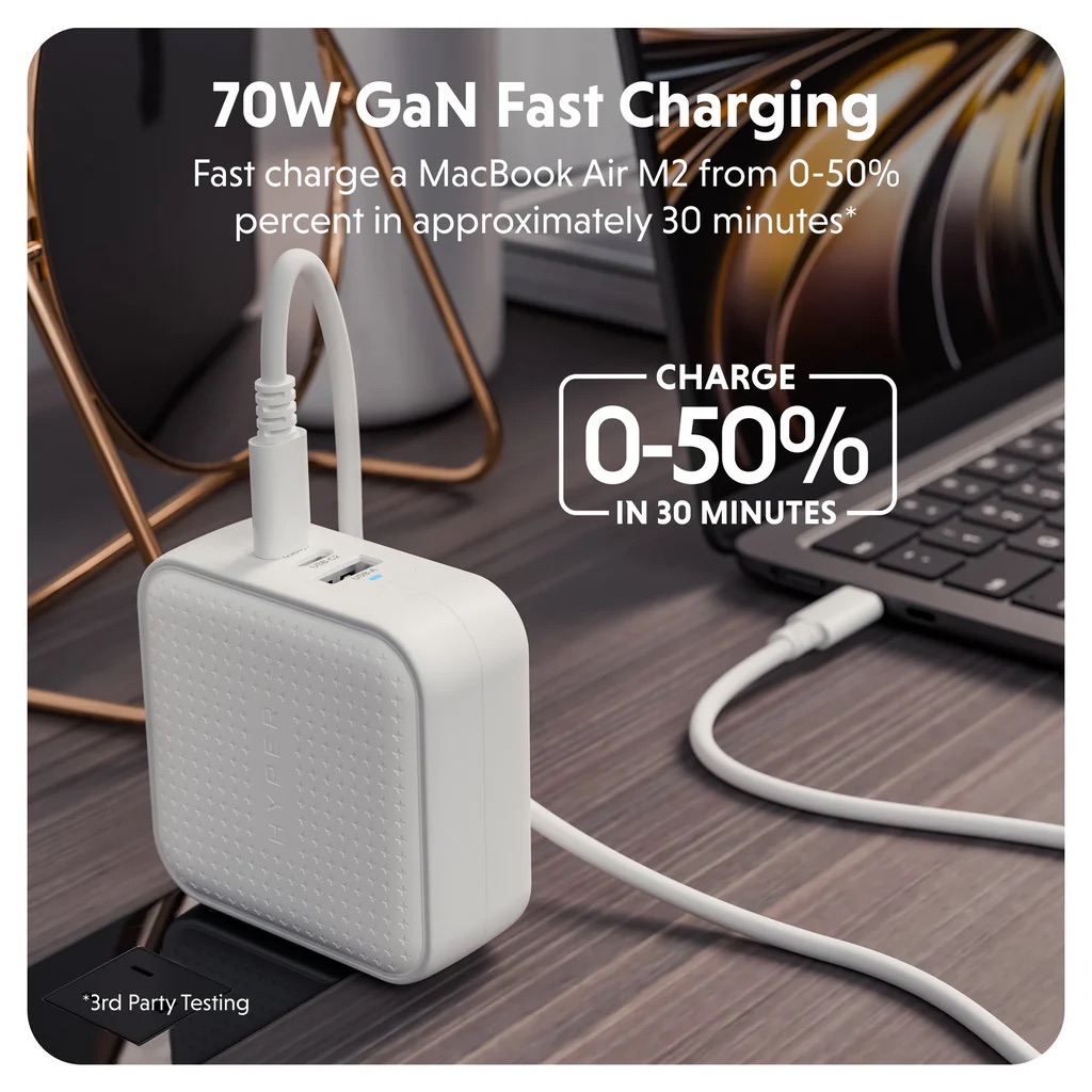 Cục sạc HyperJuice 70W USB-C GaN Travel Charger with 3 Ports