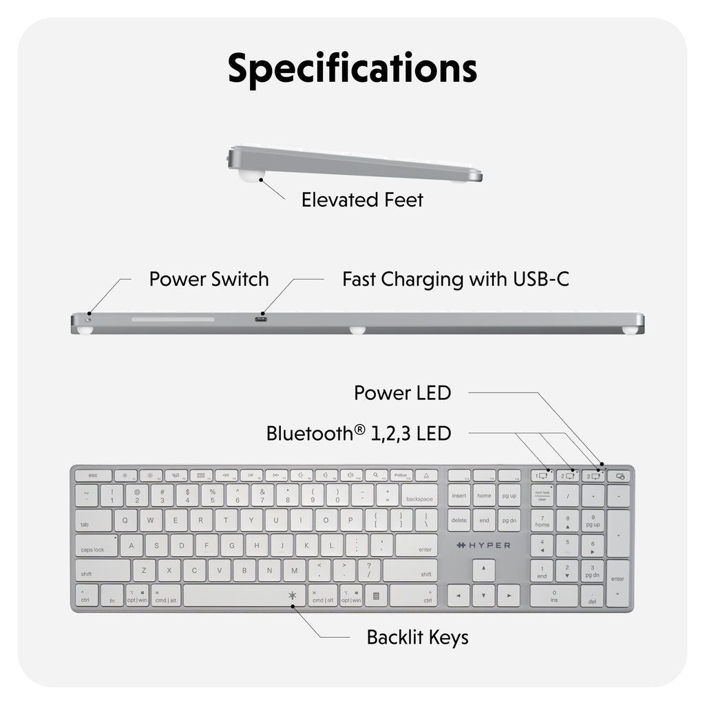 Bàn phím không dây Hyper HyperSpace Bluetooth Wireless Keyboard - HS2310US