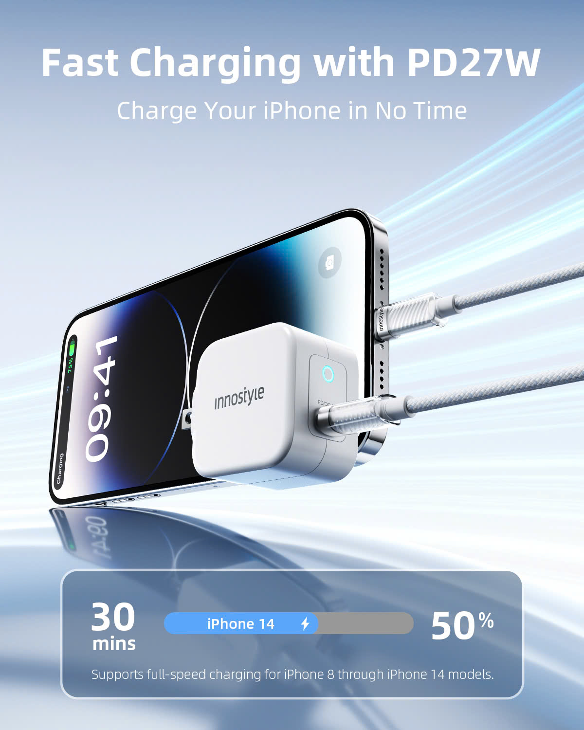 Cáp sạc Innostyle USB-C to Lightning CryStalShine 1.5M