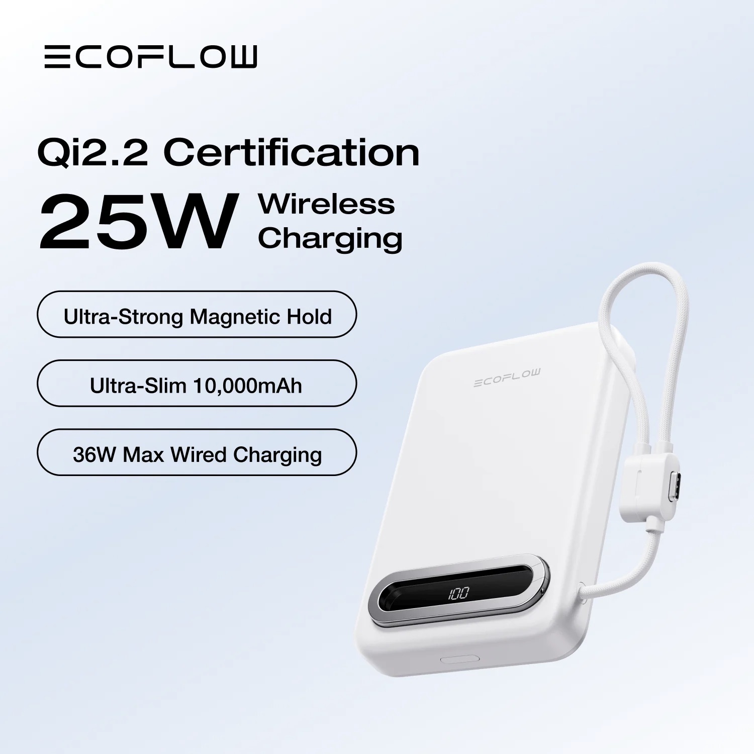 Pin dự phòng EcoFlow RAPID Mag Qi2.2 Magnetic Power Bank (10,000mAh, 25W, Built-in USB-C Cable)
