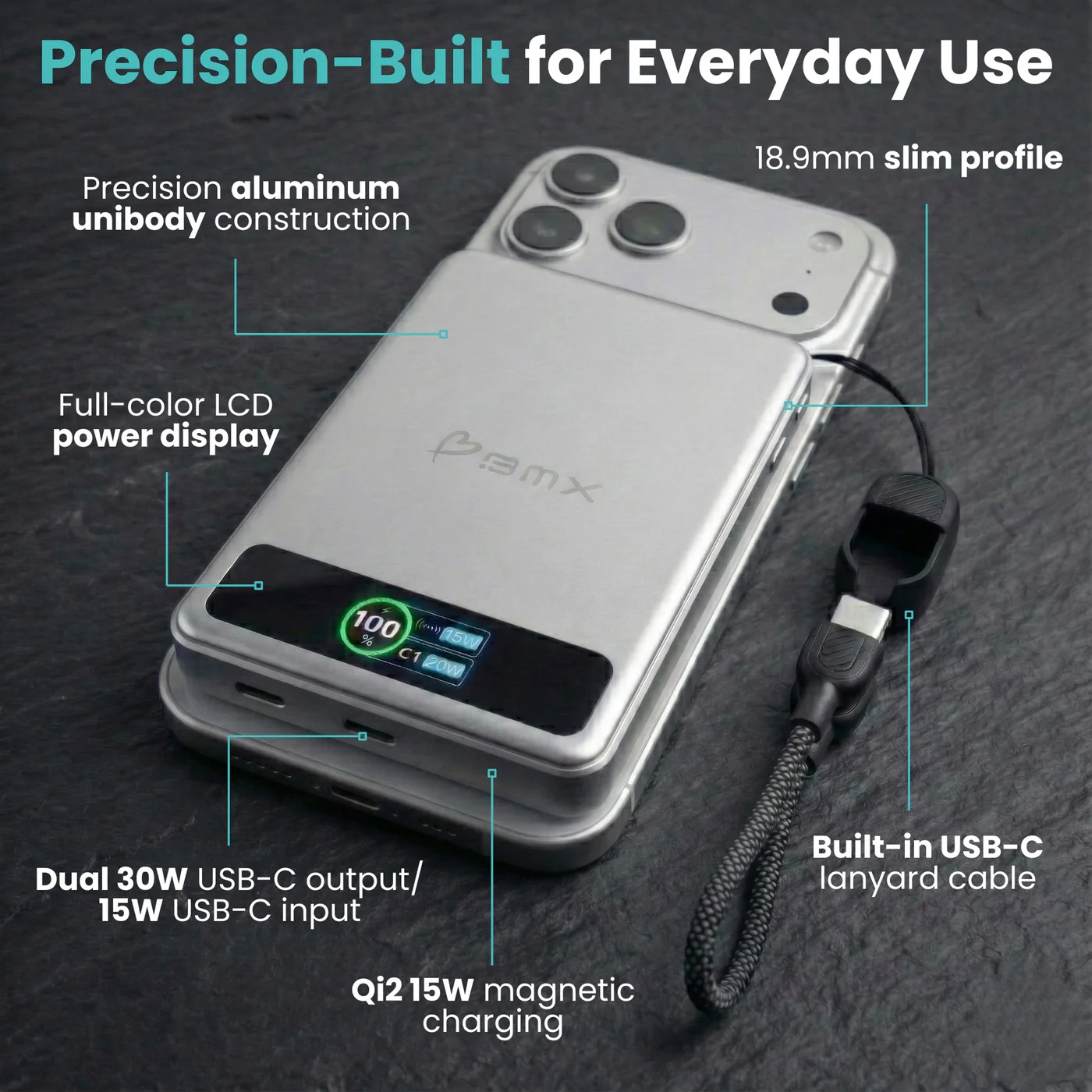 Pin sạc dự phòng thể rắn BMX SolidSafe 10.000mAh Qi2 Magsafe B939-10