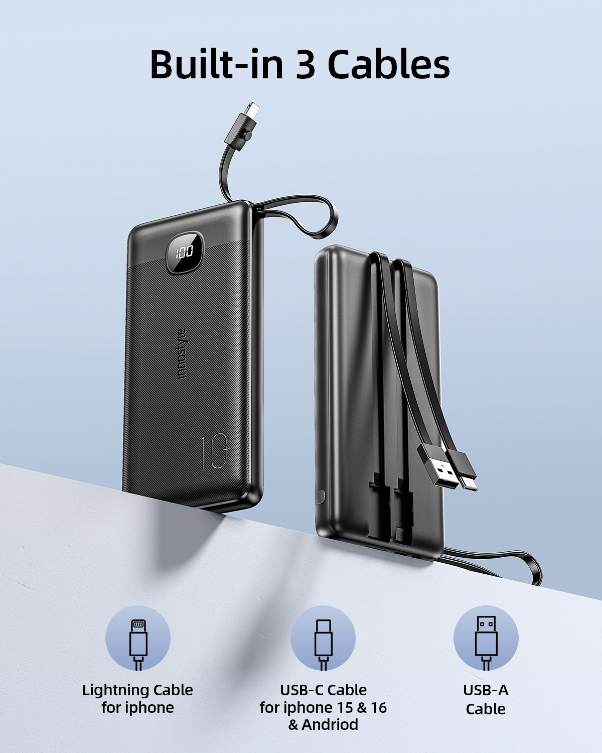 Sạc dự phòng Innostyle PowerGo MultiCharge 10000mAh – IP20MC, kèm 3 cáp