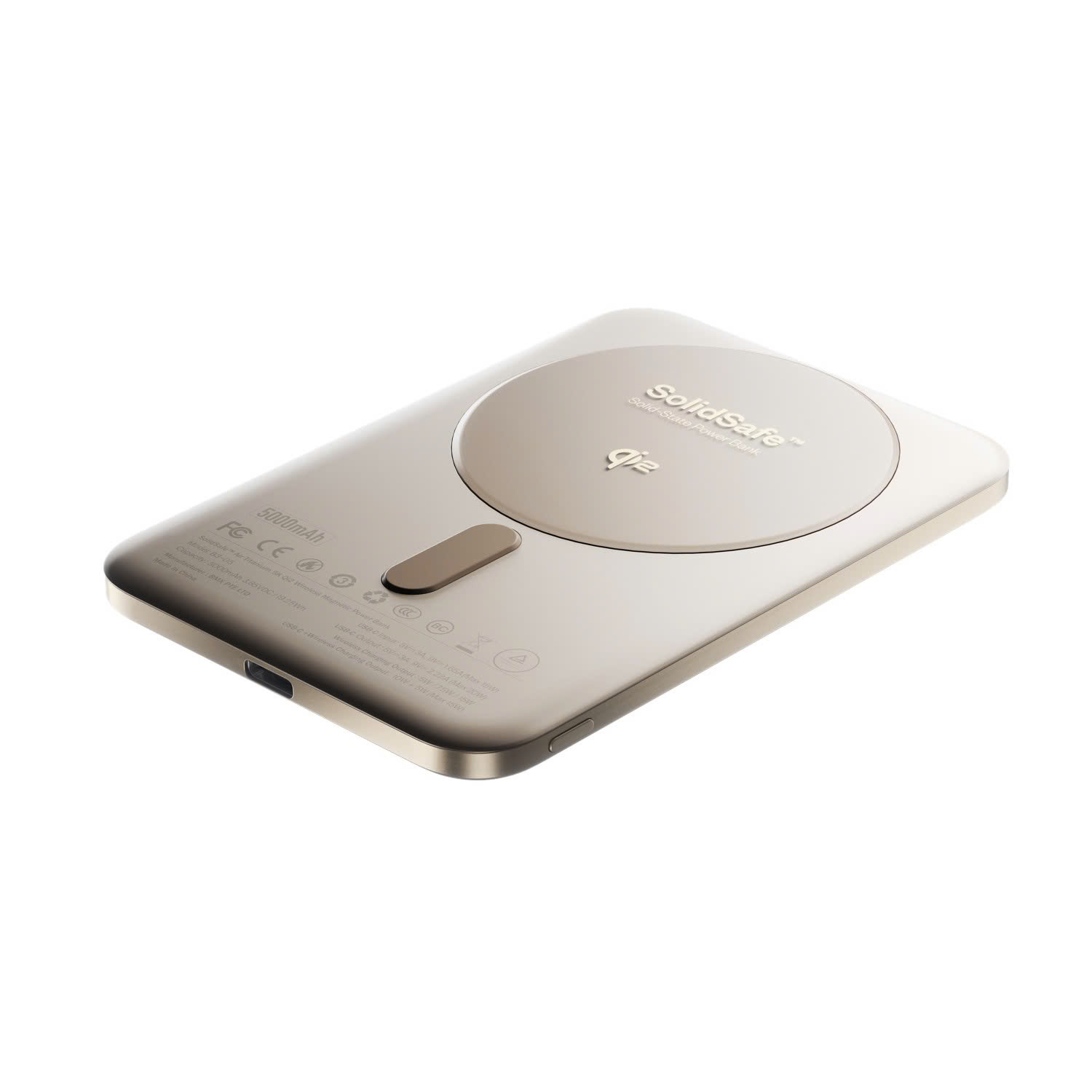 Pin sạc dự phòng thể rắn siêu mỏng BMX SolidSafe Air Titanium 5K Qi2 Magsafe B3-05