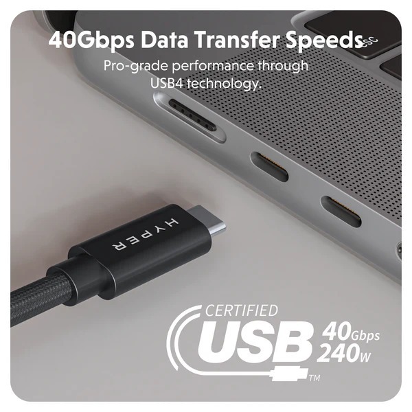 Cáp USB4 HyperDrive 1.2m Braided Performance USB-C TO USB-C