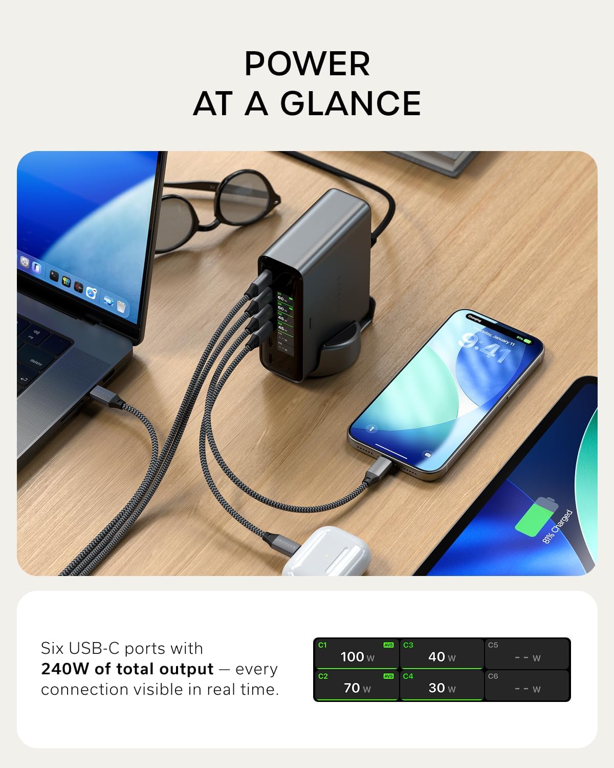 Bộ sạc để bàn Satechi ChargeView 240W Desktop Charger