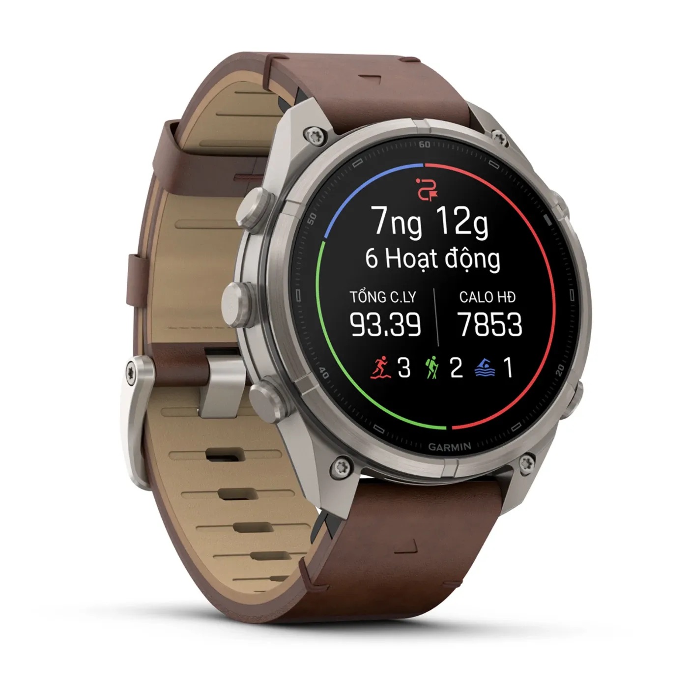 Garmin Fenix 9 Pro – Titanium, 47mm (Pebble Gray/Walnut Leather Band)
