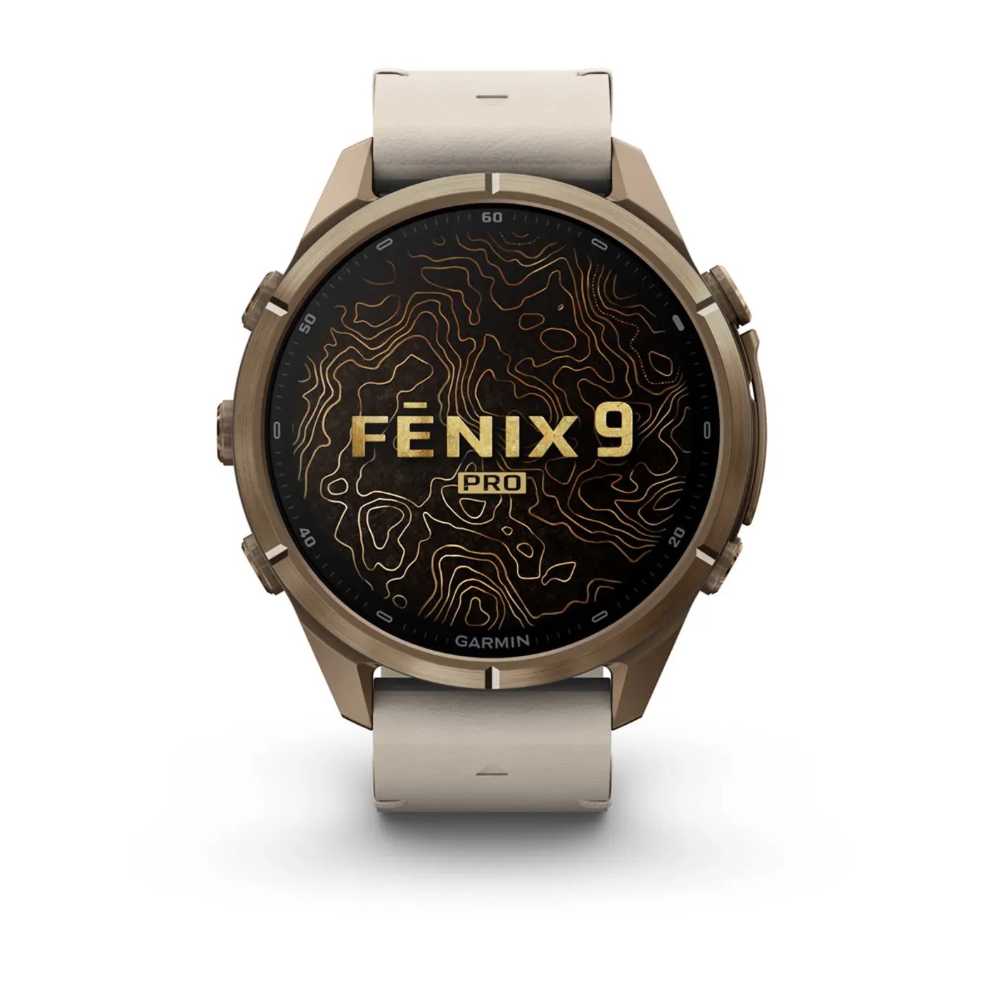 Garmin fēnix 9 Pro – Titanium, 43mm (Autumn Gold/Bone Leather Band)