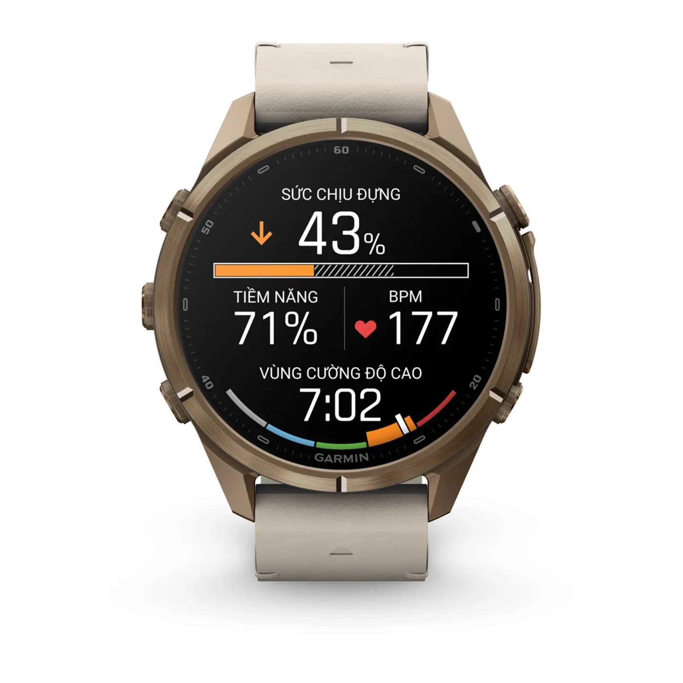 Garmin fēnix 9 Pro – Titanium, 43mm (Autumn Gold/Bone Leather Band)