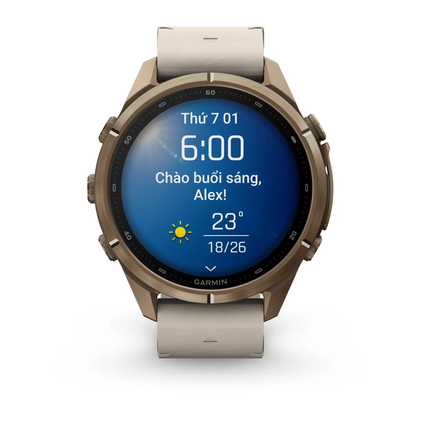 Garmin fēnix 9 Pro – Titanium, 43mm (Autumn Gold/Bone Leather Band)