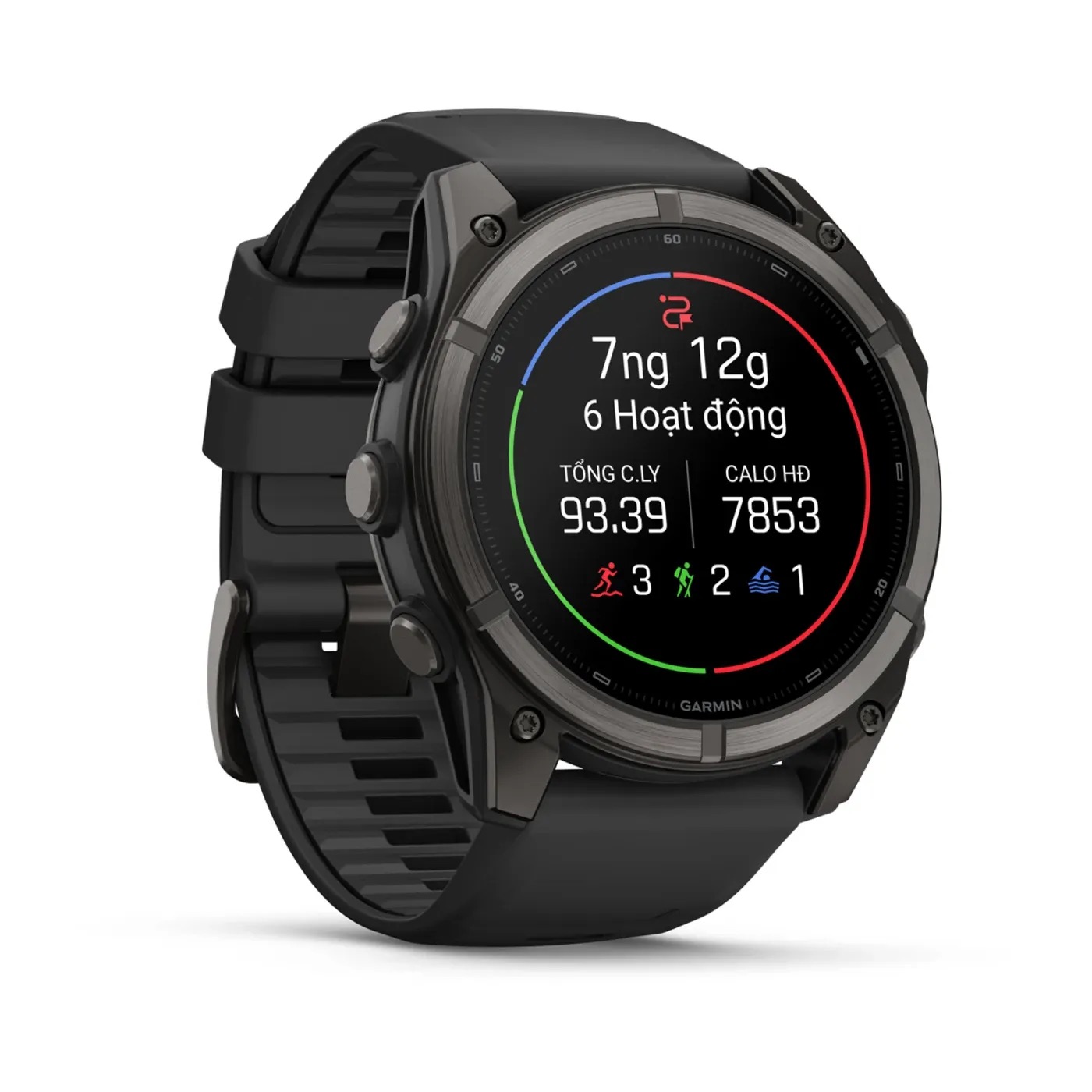 Garmin Fenix 9 – 51mm, DLC Titanium (Black Silicone Band)