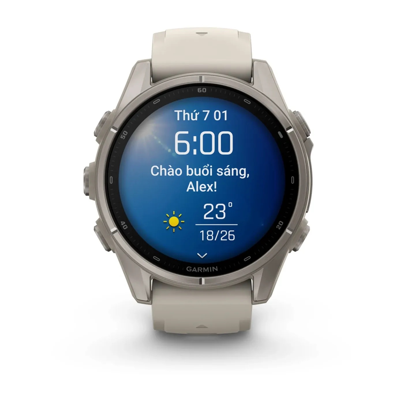 Garmin Fenix 9 – 43mm, Titanium (Fog Gray Silicone Band)