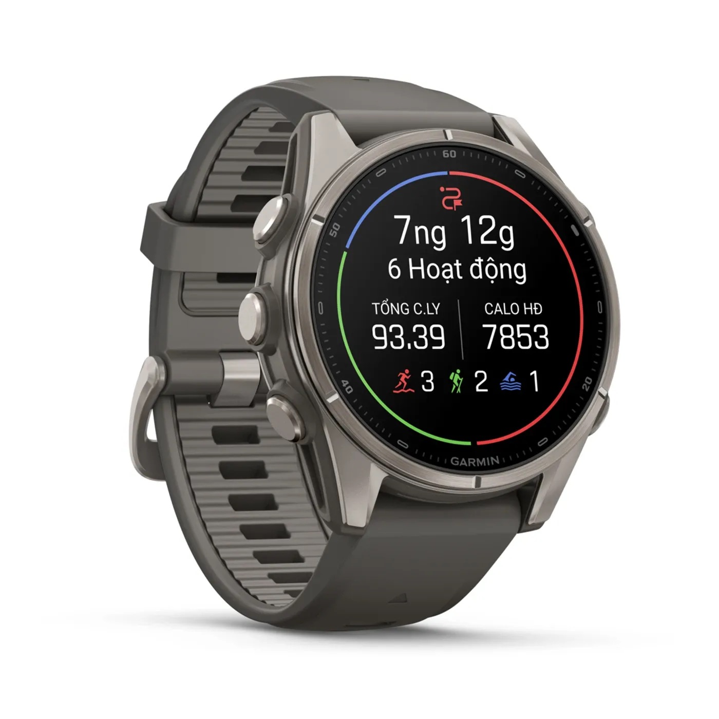 Garmin Fenix 9 – 43mm, Titanium (Pebble Gray Silicone Band)