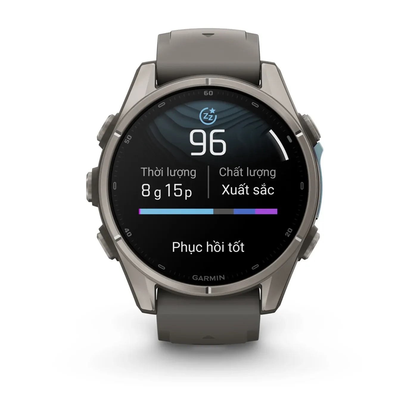 Garmin Fenix 9 – 43mm, Titanium (Pebble Gray Silicone Band)