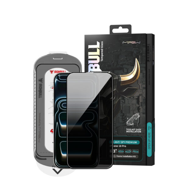 Kính cường lực chống nhìn trộm (iPhone 18 Pro Max/17 Pro Max) Mipow Ironbull HD Anti-Spy Silk Premium Tool Kit & Frame Camera Cover