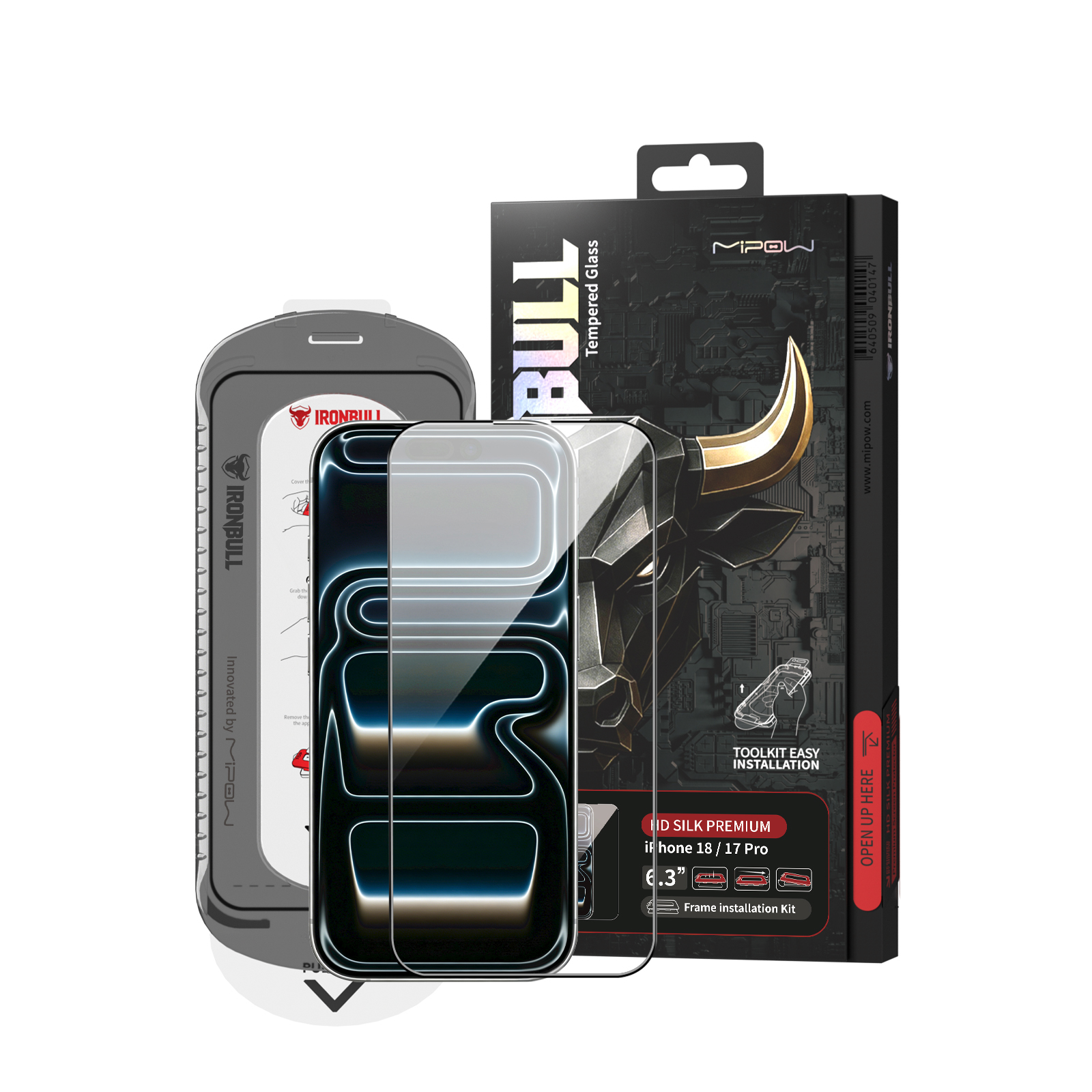 Kính cường lực (iPhone 18 Pro/17 Pro) Mipow Ironbull HD Silk Premium Tool Kit & Frame Camera Cover