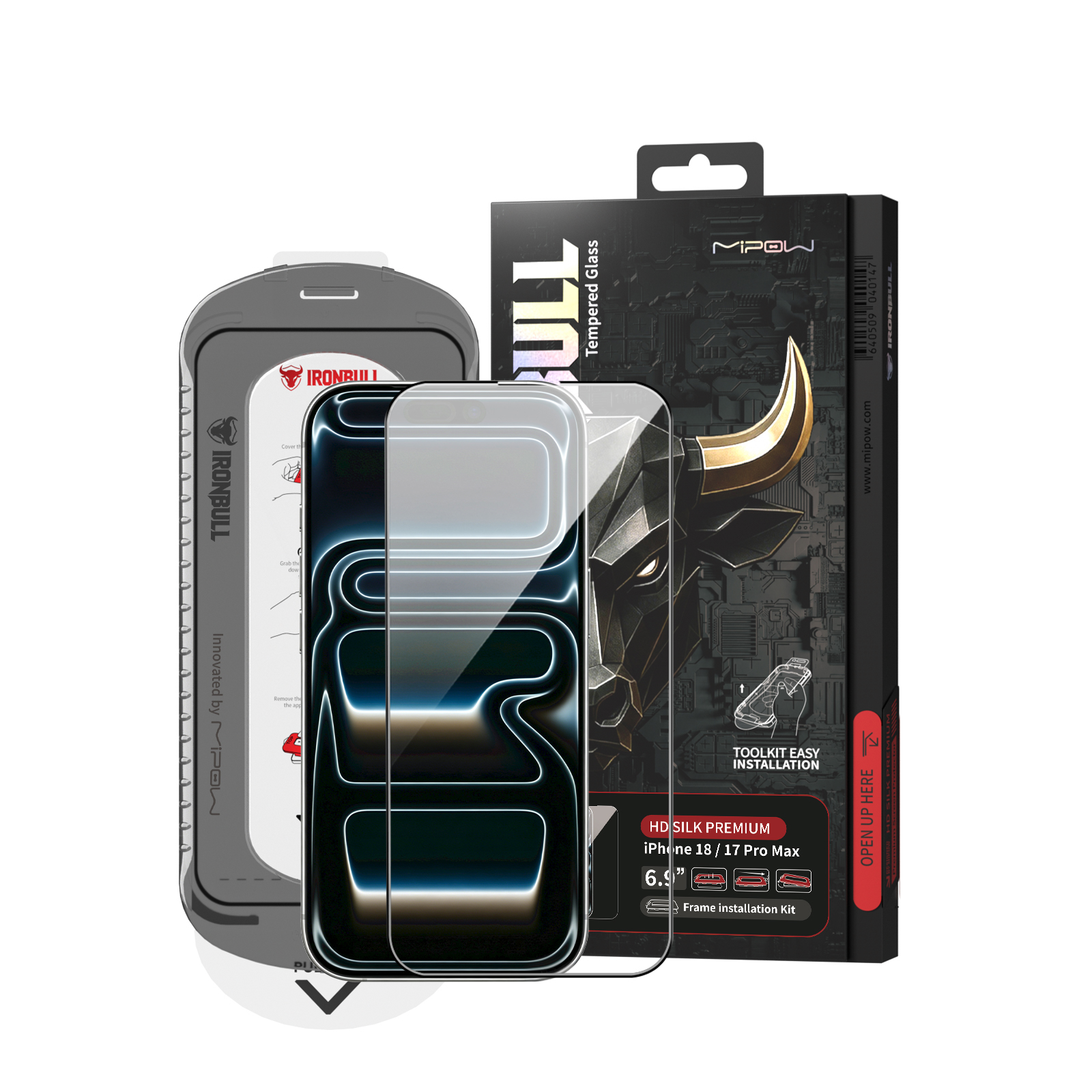 Kính cường lực (iPhone 18 Pro Max/ 17 Pro Max) Mipow Ironbull HD Silk Premium Tool Kit & Frame Camera Cover