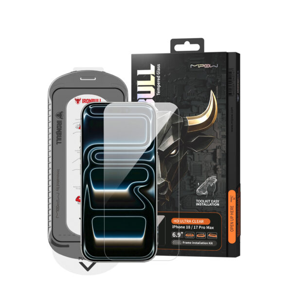 Kính cường lực (iPhone 18 Pro Max/ 17 Pro Max) Mipow Ironbull HD Ultra Clear Tool Kit & Frame Camera Cover (Không Viền)
