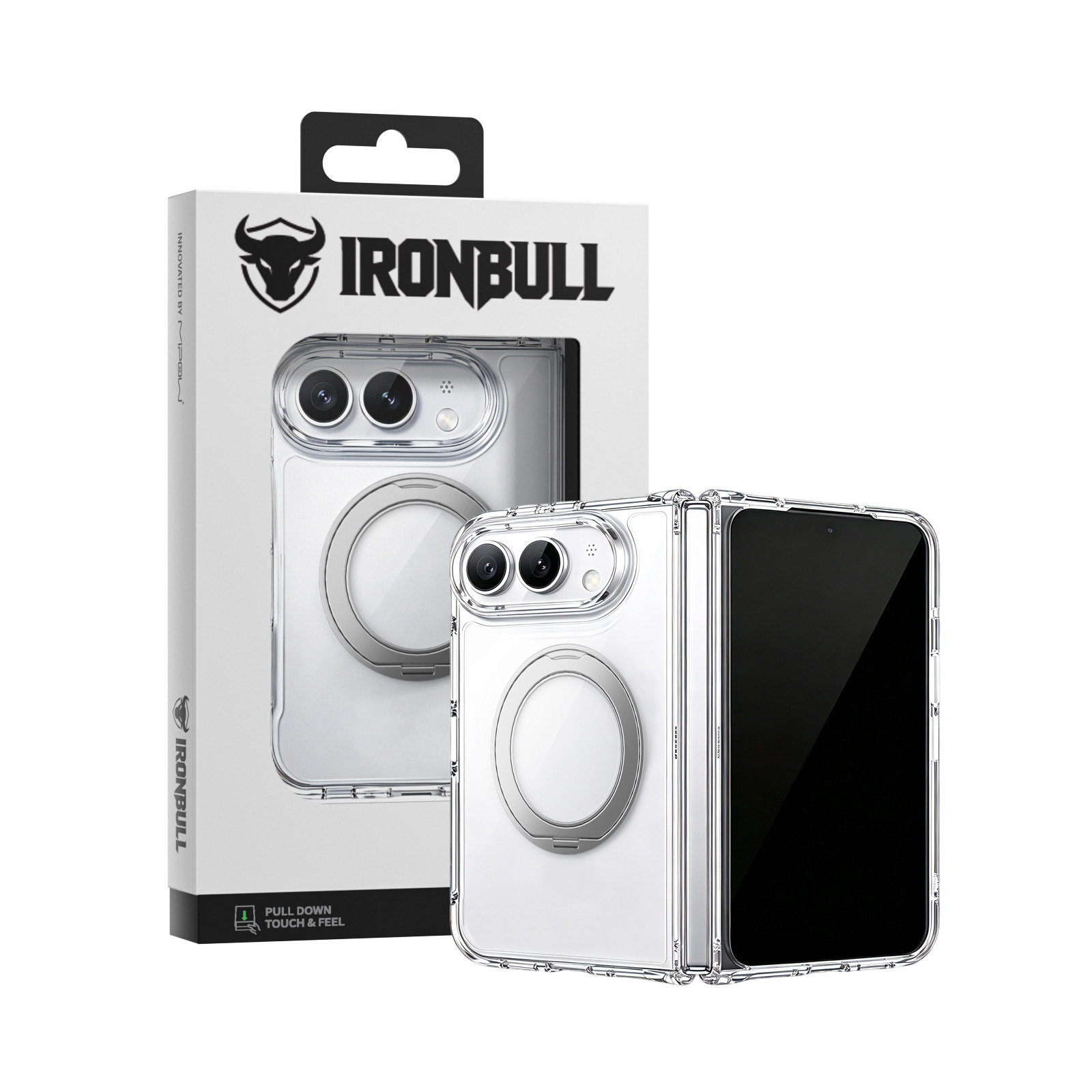Ốp lưng Magsafe iPhone Duo Mipow Ironbull Tempered Glass Stand Transparent