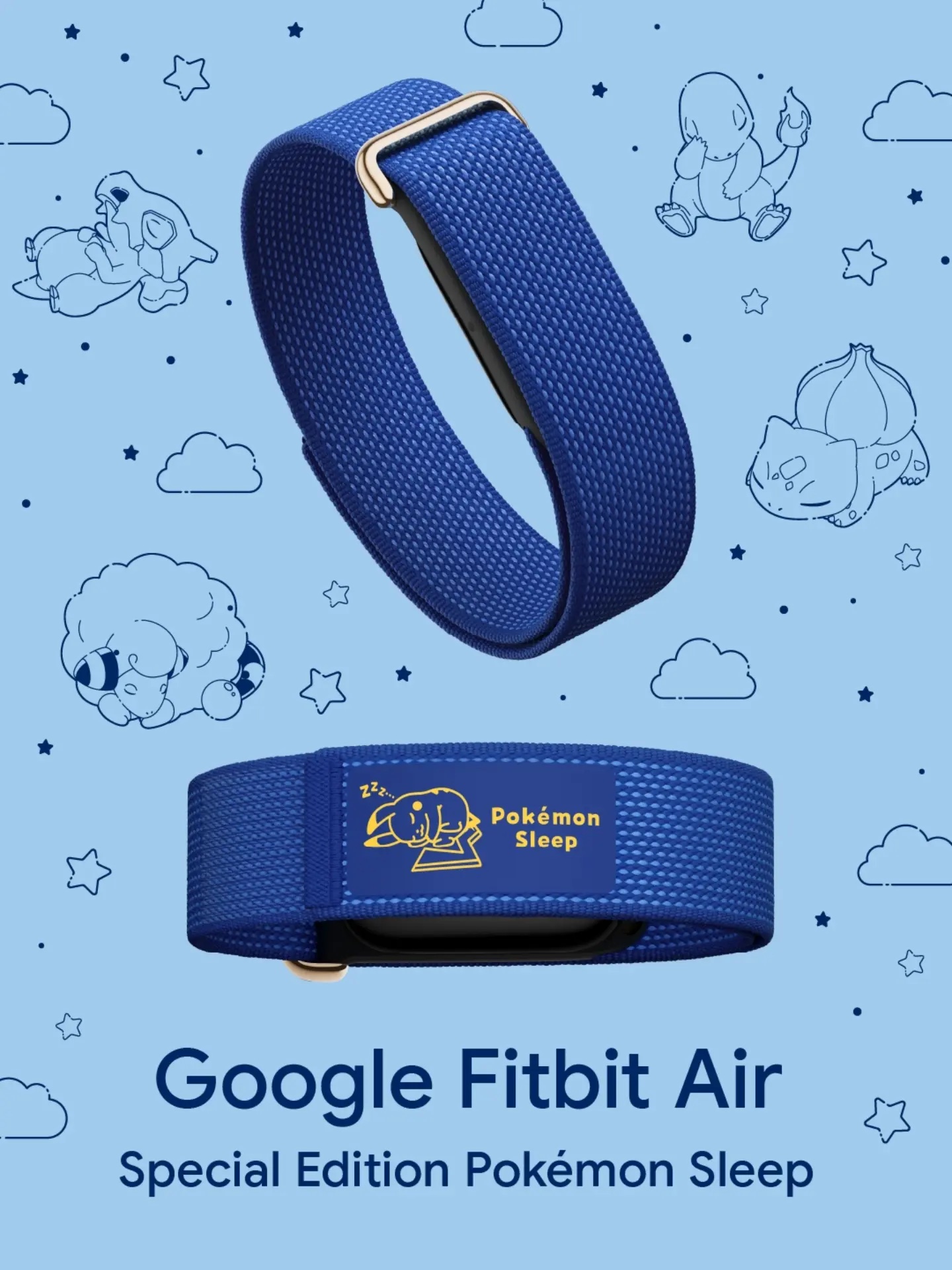 Vòng theo dõi sức khỏe Google Fitbit Air Limited Edition Pokémon Sleep - Sleepy Blue