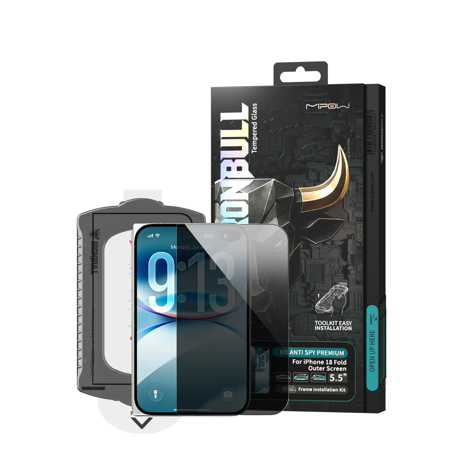 Kính cường lực chống nhìn trộm (iPhone Duo) Mipow Ironbull HD Anti-Spy Silk Premium Tool Kit & Frame Camera Cover