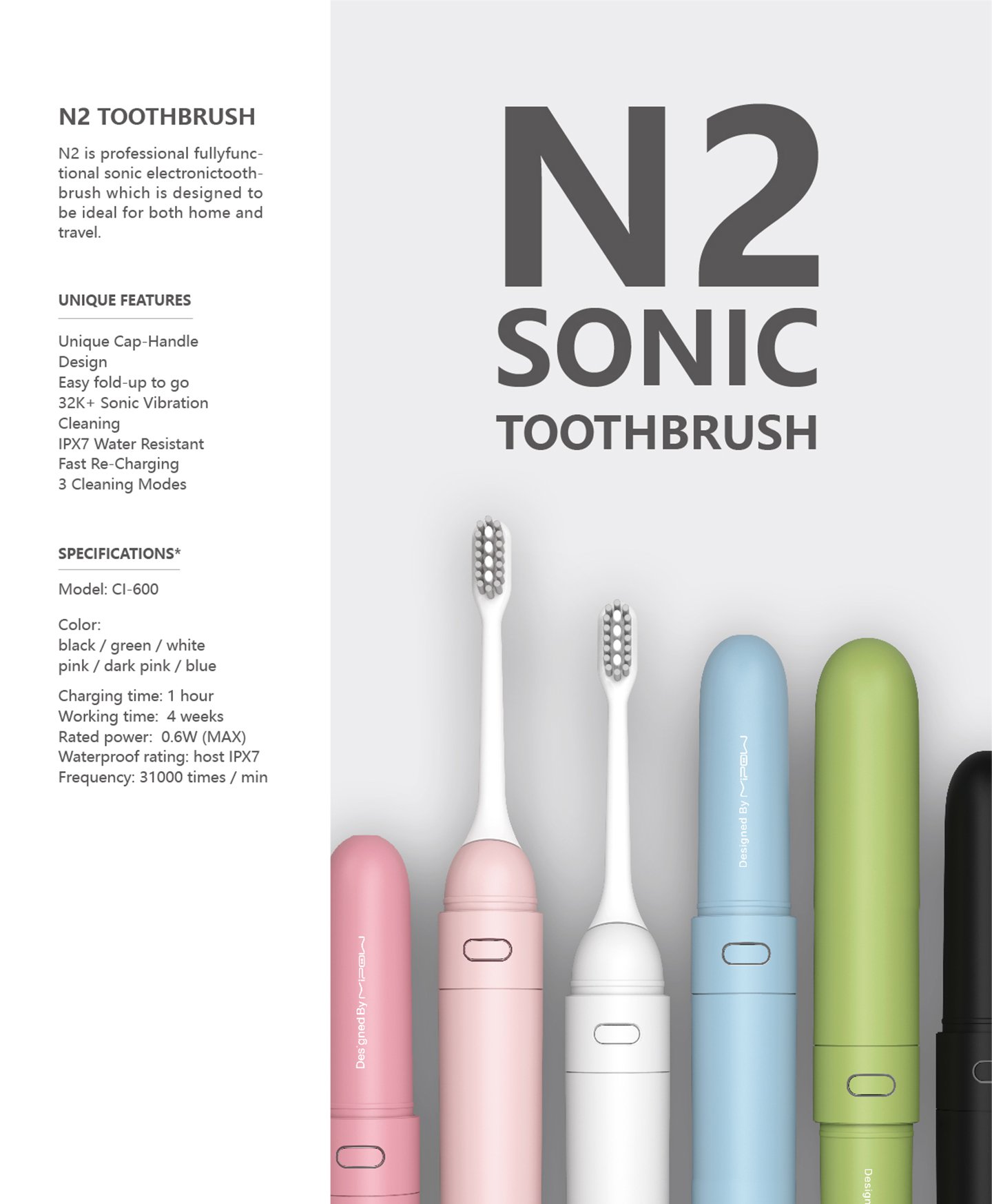 Bàn chải điện thông minh Mipow N2 Sonic Toothbrush