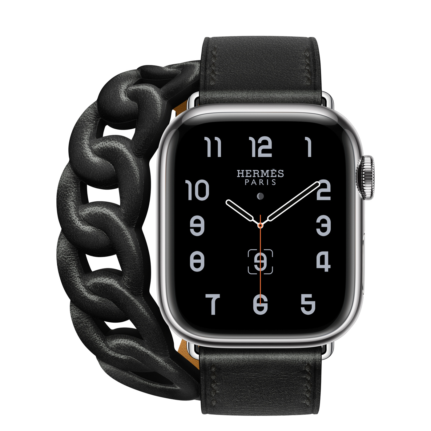 Apple Watch Series 8 Hermès, 41mm Silver Stainless Steel Case with Gourmette Double Tour - Noir