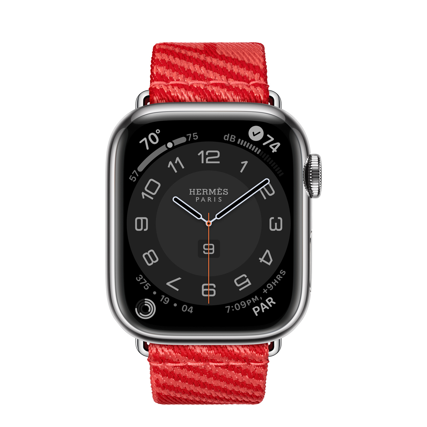 Apple Watch Series 8 Hermès, 45mm Silver Stainless Steel Case with Jumping Single Tour - Rose Texas/Rouge Piment