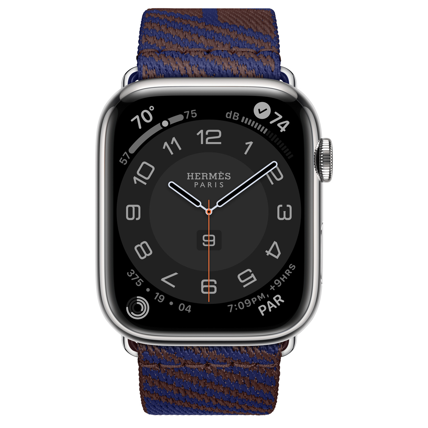 Apple Watch Series 8 Hermès, 45mm Silver Stainless Steel Case with Jumping Single Tour - Rouge Sellier/Bleu Saphir
