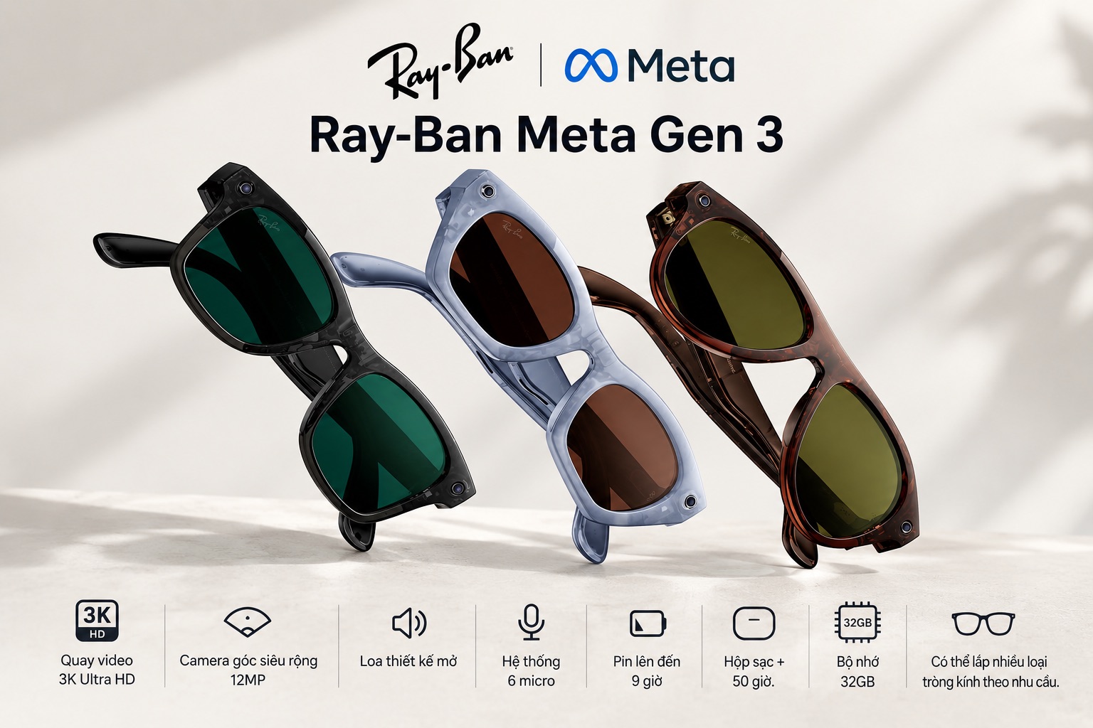 K&iacute;nh th&ocirc;ng minh Ray-Ban Meta Gen 3 Wayfarer - Havana Frame/Green Lenses