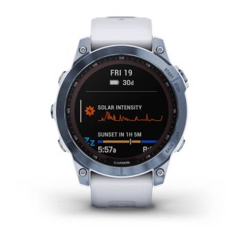Garmin Fenix 7 Sapphire Solar - Mineral Blue DLC Titanium with Whitestone Band