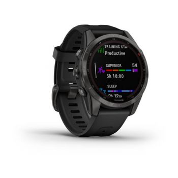 Garmin Fenix 7S Sapphire Solar - Carbon Gray DLC Titanium with Black Band