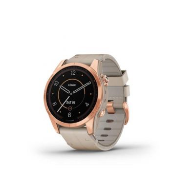 Garmin Fenix 7S Sapphire Solar - Rose Gold Titanium with Limestone Leather Band