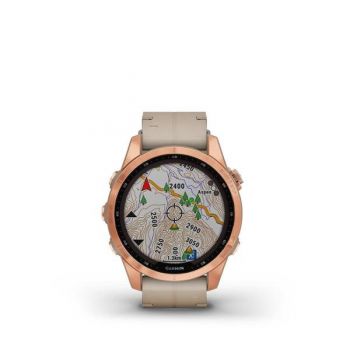 Garmin Fenix 7S Sapphire Solar - Rose Gold Titanium with Limestone Leather Band