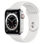 Apple Watch Series 6 GPS + Cellular, 44mm Stainless Steel with Sport Band