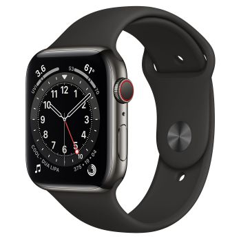 Apple Watch Series 6 GPS + Cellular, 44mm Stainless Steel with Sport Band