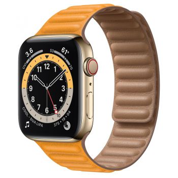 Apple Watch Series 6 GPS + Cellular, 44mm Gold Stainless Steel with Leather Link