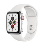 Apple Watch Series 5 GPS + Cellular, 44mm Stainless Steel Case with White Sport Band - VN/A
