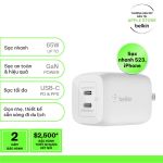 Cục sạc nhanh Belkin 65W, 2 cổng USB-C, PD 3.0 PPS GaN