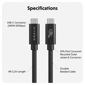 Cáp USB4 HyperDrive 1.2m Braided Performance USB-C TO USB-C