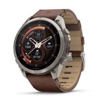 Garmin Fenix 9 Pro – Titanium, 51mm (Pebble Gray/Walnut Leather Band)