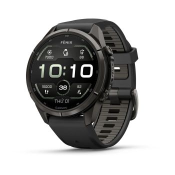 Garmin Fenix 9 Pro – DLC Titanium, 43mm (Black/Pebble Gray Band)