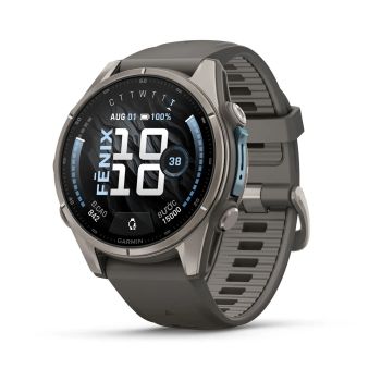 Garmin Fenix 9 – 43mm, Titanium (Pebble Gray Silicone Band)